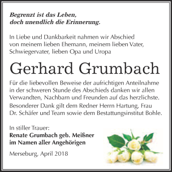 Traueranzeige von Gerhard Grumbach von WVG - Wochenspiegel Merseburg