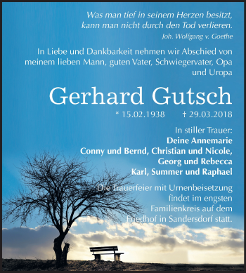 Traueranzeige von Gerhard Gutsch von Mitteldeutsche Zeitung Bitterfeld