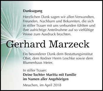 Traueranzeige von Gerhard Marzeck von Super Sonntag Merseburg
