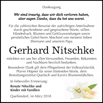 Traueranzeige von Gerhard Nitschke von WVG - Wochenspiegel Dessau / Köthen