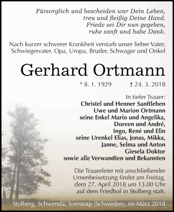 Traueranzeige von Gerhard Ortmann von Super Sonntag SGH Mansf. Land