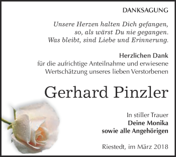 Traueranzeige von Gerhard Pinzler von Super Sonntag SGH Mansf. Land