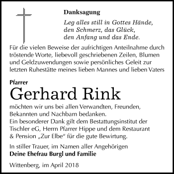 Traueranzeige von Gerhard Rink von Mitteldeutsche Zeitung