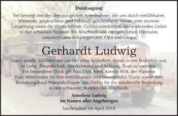 Traueranzeige von Gerhardt Ludwig von Mitteldeutsche Zeitung Bitterfeld