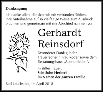 Traueranzeige von Gerhardt Reinsdorf von Mitteldeutsche Zeitung Merseburg/Querfurt