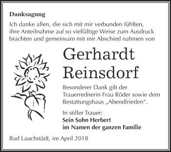Traueranzeige von Gerhardt Reinsdorf von WVG - Wochenspiegel Merseburg