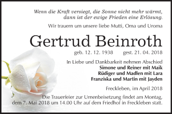 Traueranzeige von Gertrud Beinroth von Mitteldeutsche Zeitung