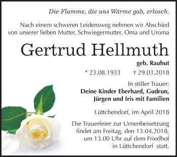 Traueranzeige von Gertrud Hellmuth von Mitteldeutsche Zeitung