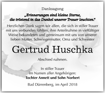 Traueranzeige von Gertrud Huschka von Mitteldeutsche Zeitung Merseburg/Querfurt