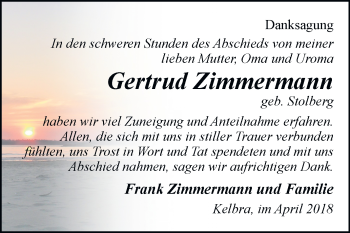 Traueranzeige von Gertrud Zimmermann von Mitteldeutsche Zeitung