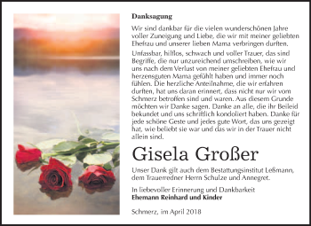 Traueranzeige von Gisela Großer von WVG - Wochenspiegel Bitterfeld