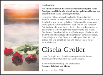 Traueranzeige von Gisela Großer von WVG - Wochenspiegel Wittenberg