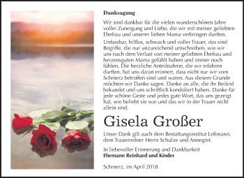 Traueranzeige von Gisela Großer von Mitteldeutsche Zeitung Bitterfeld