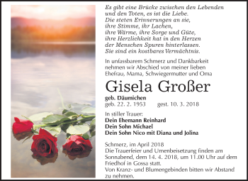 Traueranzeige von Gisela Großer von Mitteldeutsche Zeitung