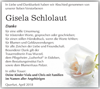Traueranzeige von Gisela Schlolaut von Mitteldeutsche Zeitung Merseburg/Querfurt