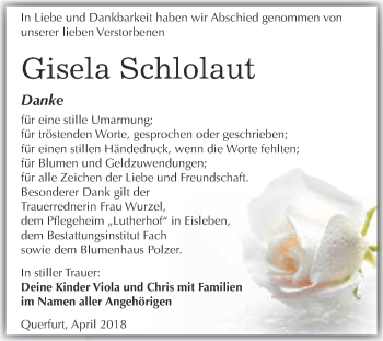 Traueranzeige von Gisela Schlolaut von WVG - Wochenspiegel Merseburg