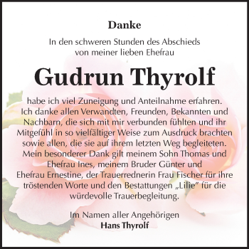Traueranzeige von Gudrun Thyrolf von Mitteldeutsche Zeitung