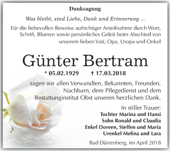 Traueranzeige von Günter Bertram von Mitteldeutsche Zeitung Merseburg/Querfurt