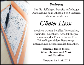 Traueranzeige von Günter Hesse von Mitteldeutsche Zeitung Bitterfeld