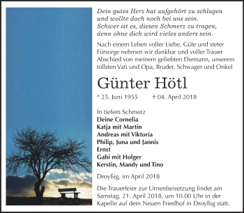 Traueranzeige von Günter Hötl von Super Sonntag Zeitz