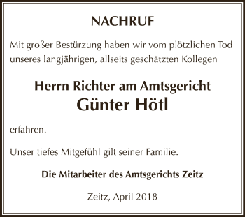 Traueranzeige von Günter Hötl von Super Sonntag Zeitz