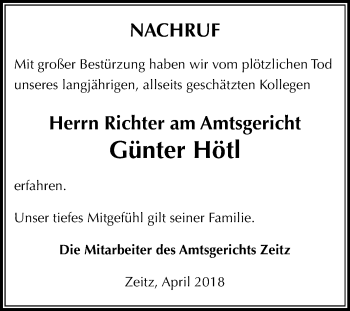 Traueranzeige von Günter Hötl von Mitteldeutsche Zeitung Zeitz