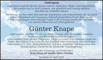 Traueranzeige von Günter Knape von WVG - Wochenspiegel Wittenberg