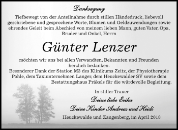 Traueranzeige von Günter Lenzer von Mitteldeutsche Zeitung Zeitz