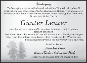 Traueranzeige von Günter Lenzer von Super Sonntag Zeitz