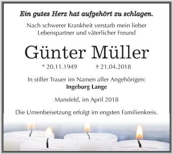 Traueranzeige von Günter Müller von Mitteldeutsche Zeitung