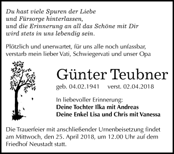 Traueranzeige von Günter Teubner von Mitteldeutsche Zeitung Halle/Saalkreis