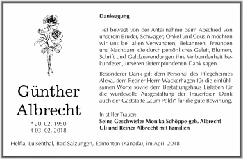 Traueranzeige von Günther Albrecht von Wochenspiegel Mansfelder Land