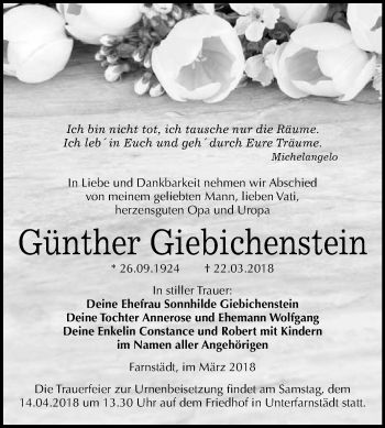Traueranzeige von Günther Giebichenstein von WVG - Wochenspiegel Merseburg