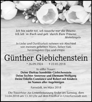 Traueranzeige von Günther Giebichenstein von Mitteldeutsche Zeitung Merseburg/Querfurt