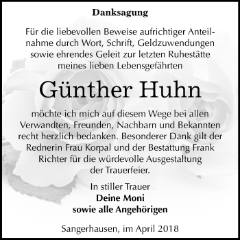 Traueranzeige von Günther Huhn von Mitteldeutsche Zeitung