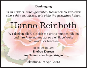 Traueranzeige von Hanno Reinboth von Mitteldeutsche Zeitung