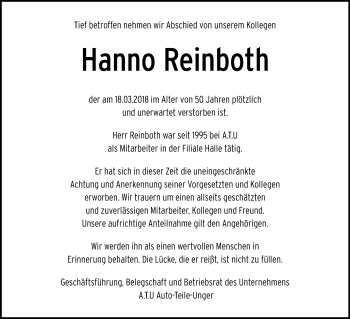 Traueranzeige von Hanno Reinboth von Mitteldeutsche Zeitung