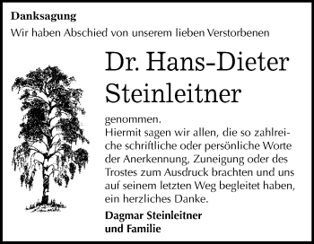 Traueranzeige von Hans-Dieter Steinleitner von Mitteldeutsche Zeitung Halle/Saalkreis