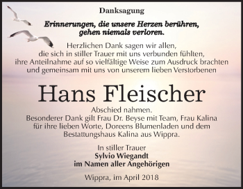 Traueranzeige von Hans Fleischer von Mitteldeutsche Zeitung