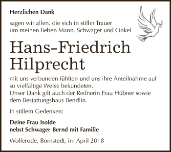 Traueranzeige von Hans-Friedrich Hilprecht von Super Sonntag SGH Mansf. Land
