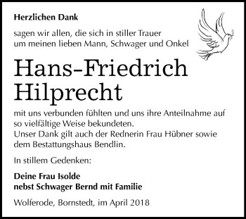 Traueranzeige von Hans-Friedrich Hilprecht von Mitteldeutsche Zeitung