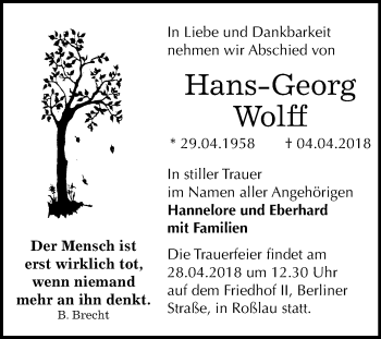 Traueranzeige von Hans-Georg Wolff von Mitteldeutsche Zeitung