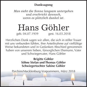 Traueranzeige von Hans Göhler von Mitteldeutsche Zeitung
