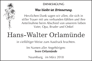 Traueranzeige von Hans-Walter Orlamünde von WVG - Wochenspiegel NMB / WSF / ZTZ