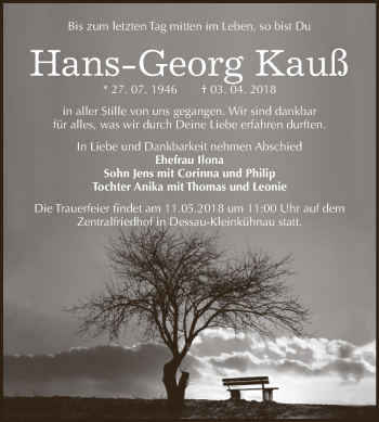 Traueranzeige von Hans Georg Kauß von WVG - Wochenspiegel Dessau / Köthen