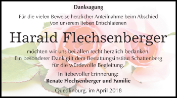 Traueranzeige von Harald Flechsenberger von Mitteldeutsche Zeitung Quedlinburg