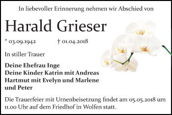 Traueranzeige von Harald Grieser von Mitteldeutsche Zeitung Bitterfeld