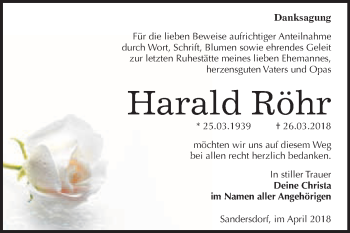 Traueranzeige von Harald Röhr von WVG - Wochenspiegel Bitterfeld