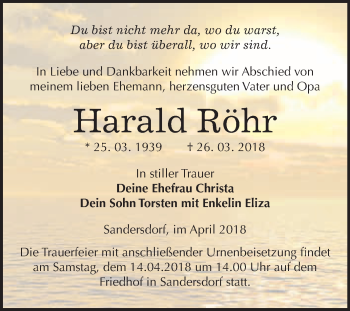 Traueranzeige von Harald Röhr von WVG - Wochenspiegel Bitterfeld