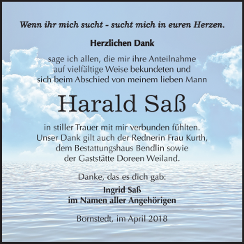 Traueranzeige von Harald Saß von Mitteldeutsche Zeitung
